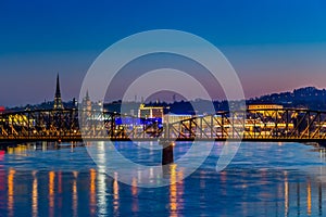 Linz cathedral and railway bridge