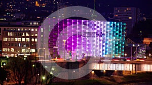 Linz night traffic timelapse at Ars Electronica Center