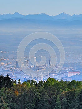 Linz from the top on a hazy autumn day