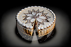 Linzer Torte on black background created with generative AI technology