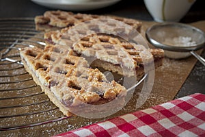 Linzer Torte is traditional Austrian cake with a lattice design on top of the pastry