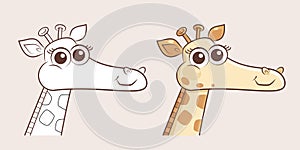 Cute giraffe head cartoon coloring page