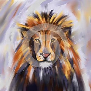 Lion abstract oil painted portrait, animal t-shirt print photo