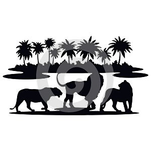 Lion, Africa, African landscape Wildlife, Wildlife Stencils - Silhouettes for Cricut, Wildlife clipart, png Cut file