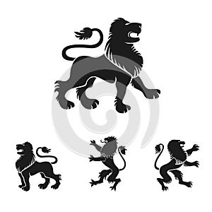 Lion ancient emblems elements set. Heraldic vector design elements collection.