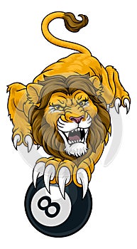 Lion Angry Pool 8 Ball Billiards Mascot Cartoon