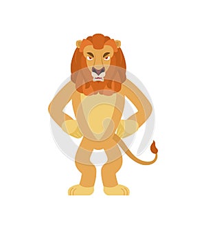 Lion angry. Wild animal evil emotions. Beast aggressive. Vector