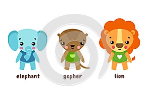 Lion and animal, gopher cartoon characters