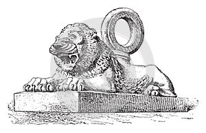 Lion Assyrian bronze, vintage engraving