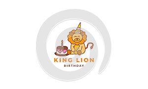 Lion birthday cute cartoon logo icon vector illustration
