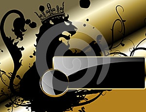 Lion black and golden luxury shield crest background coat of arms illustration