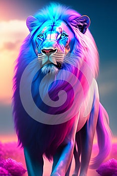 A lion with a blue stripe - Ai Generated