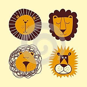 Lion bundle set - funny vector character drawing.
