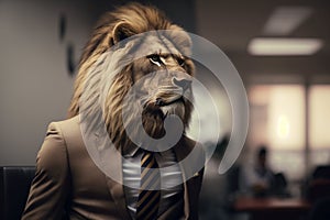 Lion in a business suit concept of leadership and success AI Generation