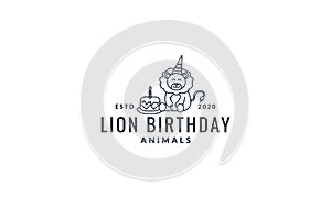 Lion with cake cute cartoon logo icon vector illustration