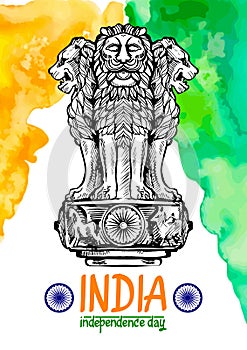 Lion capital of Ashoka in Indian flag color. Emblem of India.