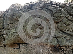 A Lion Carvings on a Temple. Pahatan Singa di Candi