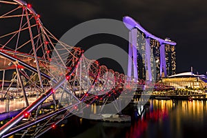 Lion city singapore night scene of cityscape at marina bay