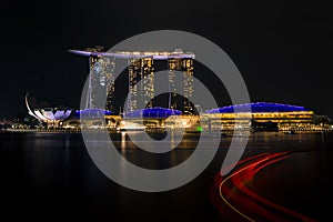 Lion city singapore night scene of cityscape at marina bay