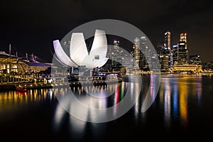 Lion city singapore night scene of cityscape at marina bay