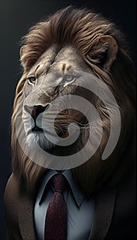 Lion in a classic suit by Generative AI