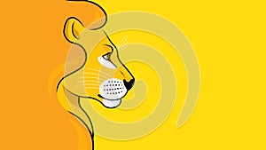 Lion. Close-up lion on the yellow. Face lion. Vector portrair with copy space