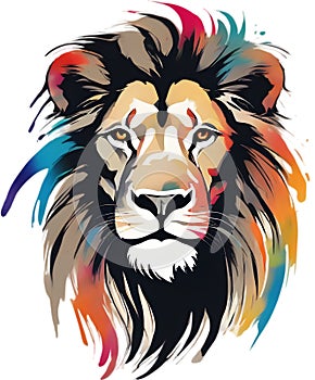 Lion with colorful hair, drawing of Lion with colorful hair using the Japanese brushstroke technique. AI-Generated.