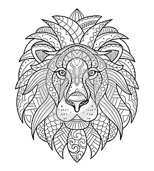 Lion. Coloring for adults. Antistress. Hand drawn doodle zentangle lion illustration