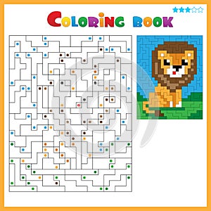 Lion. Coloring book for kids. Colorful Puzzle Game for Children with answer