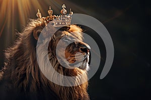 A lion with a crown on its head
