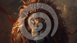 a lion with a crown on its head, a digital painting , cgsociety, fantasy art, behance hd, digital painting, official art photo