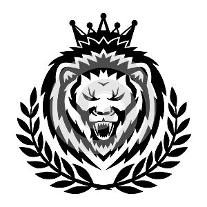 Lion with crown and laurel wreath.