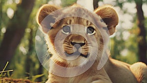 lion cub portrait . young lion .ai generated
