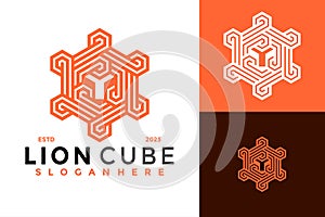 Lion Cube Hexagon Modern Logo design vector symbol icon illustration