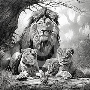 Lion and cubs