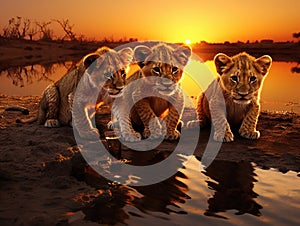 Lion cubs drinking water