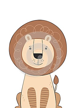 Lion cute doodle hand drawn cartoon character.