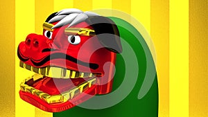 Lion Dance On Gold Background