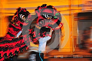 Lion dance at night