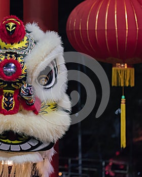 Lion dance performance show During Chinese new year festival at Kota Kinabalu City, Sabah, Malaysia during at night