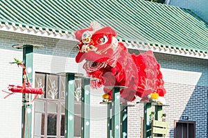 Lion Dance at Wong Fei Hung Lion Dance Martial Arts Museum. a famous historic site in Foshan, Guangdong, China.