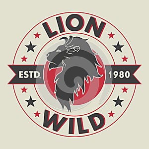 Lion design apparel. Stamp for print t-shirts, clothing. Wild animal. Vector.