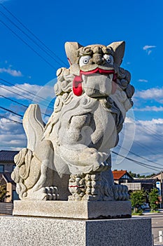 Lion-dog, or komainu, at Mikawa, Ishikawa Prefecture, Japan.