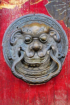 Lion door Handle in Erdene Zuu Khiid Monastery, Orkhon Valley Cultural Landscape World Heritage Site, in Kharkhorin Mongolia