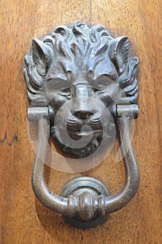 Lion door knocker in San Gimignano, in northwestern Italy