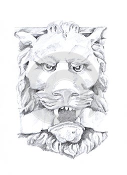 A lion drawing, sculpture sketch, original drawing on paper