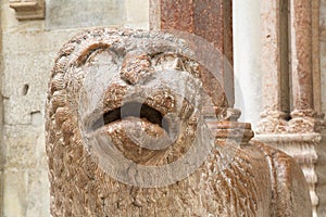 Lion and Facade at Cathedral Church Entrance, Modena