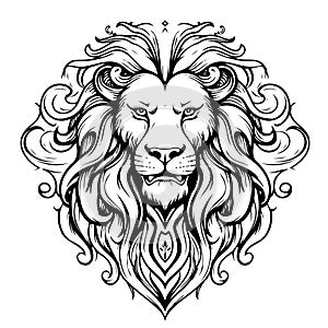 Lion face heraldic sketch hand drawn sketch Vector illustration Safari animals