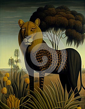 Lion in a Field of Lowbrow Pop Surrealism