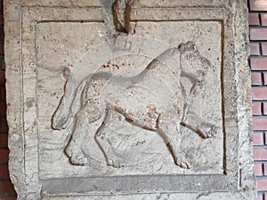 Lion figure on Roman antique tombstone Sremska Mitrovica Serbia photo